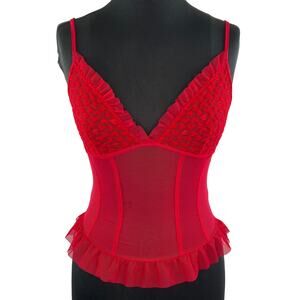 ARIANNE Red Sleeveless Lace Ruffle Hem Corset Lingerie Top Size S Small